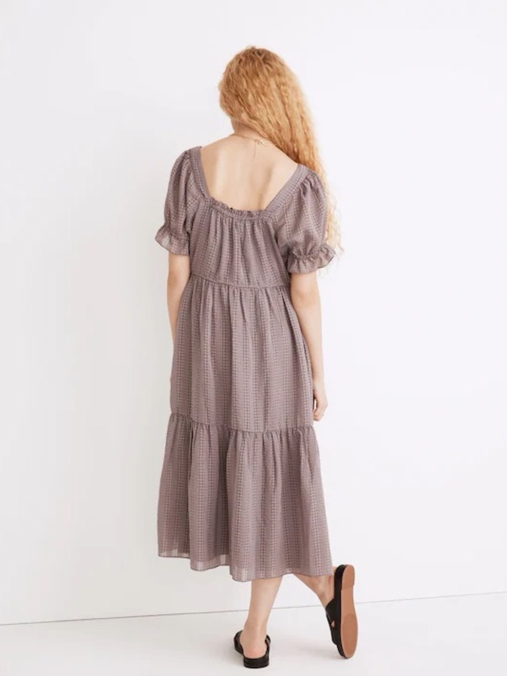 Madewell Square-Neck Tiered Midi Dress in Textured Seersucker - Picture 3 of 16